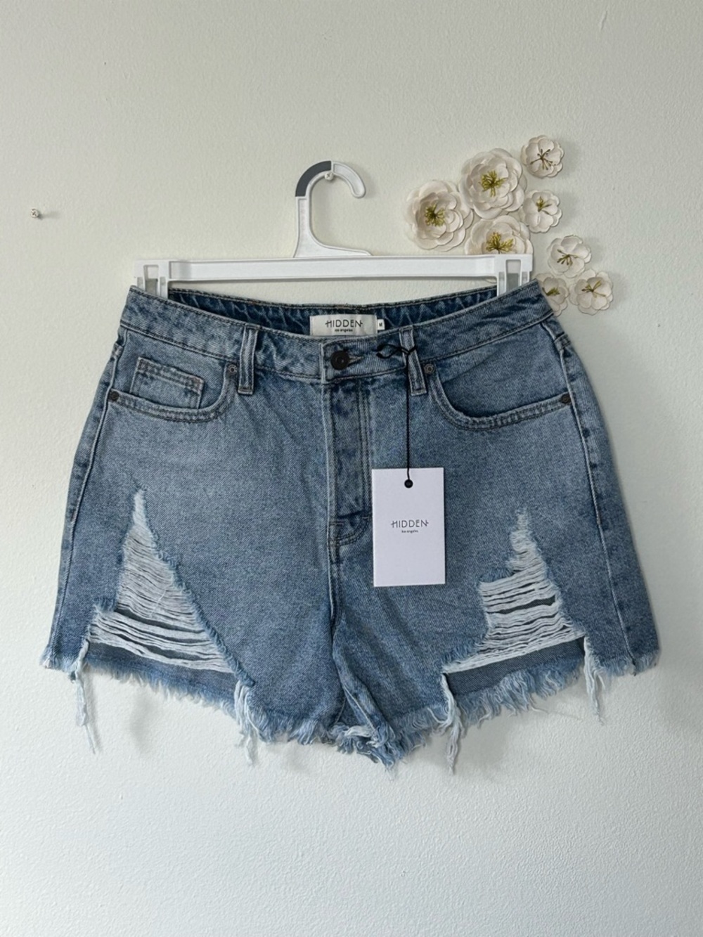 Hidden Jeans Distressed Denim Shorts Button Fly Raw Hem - Various Sizes